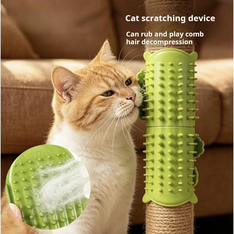 Cat Grooming Supplies 2-Pack Universal Self-Grooming Slicker Brush - Corner Scratching Board with Silicone Massage Brush, Hair Care & Scratch Relief Gadget for Cats, Durable Wear-Resistant