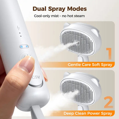4-in-1 Rechargeable Pet Grooming Steam Brush for Cats and Dogs, Self-Cleaning Deshedding Tool with Dual-Speed Mist Spray, Skin-Safe Stainless Steel Pins, Detangling Massage Comb, and Silicone Hair Remover for Long and Short Hair