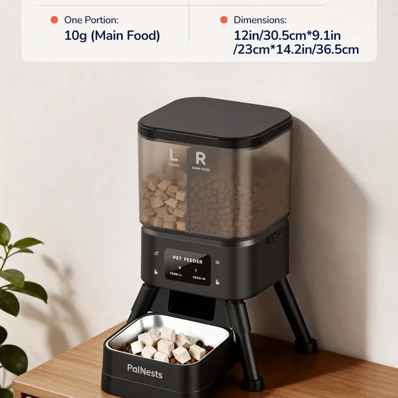 Palnests Smart 2-Hopper Automatic Pet Feeder - 4L Dry Food Dispenser with Detachable Stainless Steel Bowls, Dual-Band Wi-Fi Connectivity, Airtight Design, App Control, Scheduled Feeding, Dual Power Backup, and Low Food Alerts for Cats and Small to Medium Dogs