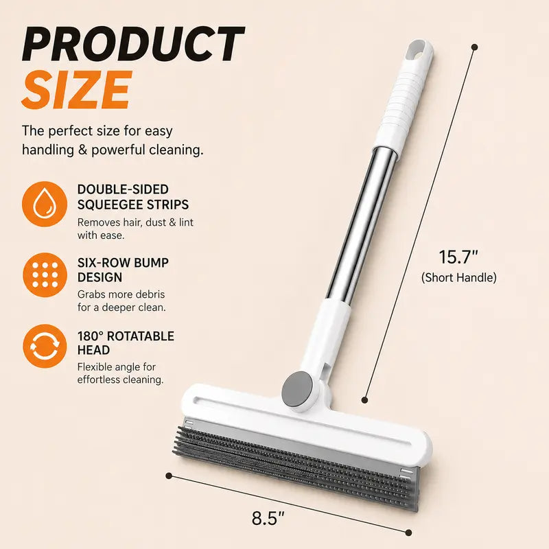 Professional Pet Hair Remover Rake and Scraper with 180° Rotating Design, Reusable Wet/Dry Squeegee, Silicone Scrubber for Carpets, Couches, Hardwood Floors, Bathrooms, and Pet Areas - Lint Roller Alternative for Rugs, Beds, Mats, and Furniture