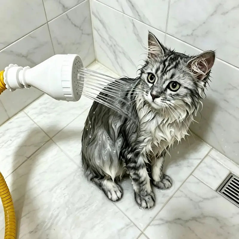 Universal Pet Grooming Shower Head Sprayer - Multi-Hole Spray Attachment for Dog and Cat Bathing, Silicone and ABS Construction, 68-Inch Flexible Hose for Bathtub or Sink