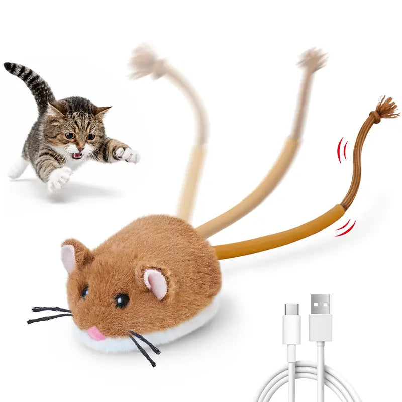 Potaroma Plush Mouse Interactive Cat Toy - Automatic Motion-Activated Electric Game for Indoor Cats, Rechargeable and Engaging Exercise Solution