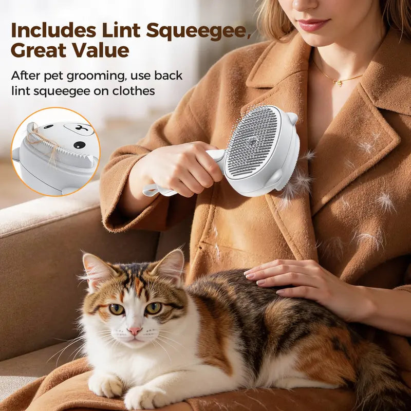4-in-1 Rechargeable Pet Grooming Steam Brush for Cats and Dogs, Self-Cleaning Deshedding Tool with Dual-Speed Mist Spray, Skin-Safe Stainless Steel Pins, Detangling Massage Comb, and Silicone Hair Remover for Long and Short Hair