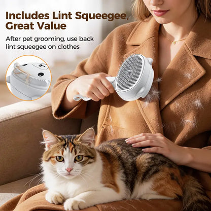 4-in-1 Rechargeable Pet Grooming Steam Brush for Cats and Dogs, Self-Cleaning Deshedding Tool with Dual-Speed Mist Spray, Skin-Safe Stainless Steel Pins, Detangling Massage Comb, and Silicone Hair Remover for Long and Short Hair