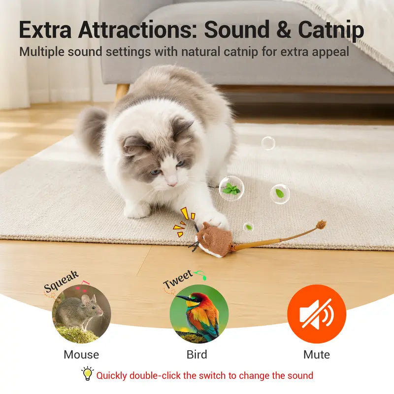 Potaroma Plush Mouse Interactive Cat Toy - Automatic Motion-Activated Electric Game for Indoor Cats, Rechargeable and Engaging Exercise Solution