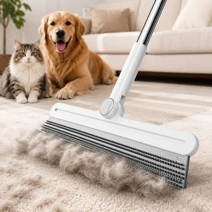 Professional Pet Hair Remover Rake and Scraper with 180° Rotating Design, Reusable Wet/Dry Squeegee, Silicone Scrubber for Carpets, Couches, Hardwood Floors, Bathrooms, and Pet Areas - Lint Roller Alternative for Rugs, Beds, Mats, and Furniture