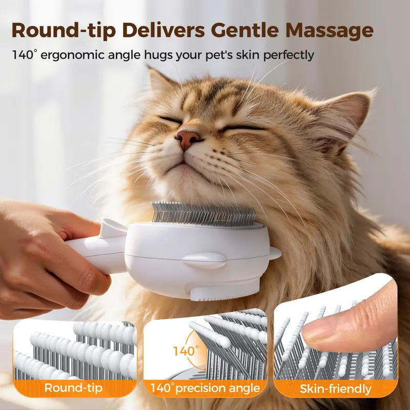4-in-1 Rechargeable Pet Grooming Steam Brush for Cats and Dogs, Self-Cleaning Deshedding Tool with Dual-Speed Mist Spray, Skin-Safe Stainless Steel Pins, Detangling Massage Comb, and Silicone Hair Remover for Long and Short Hair