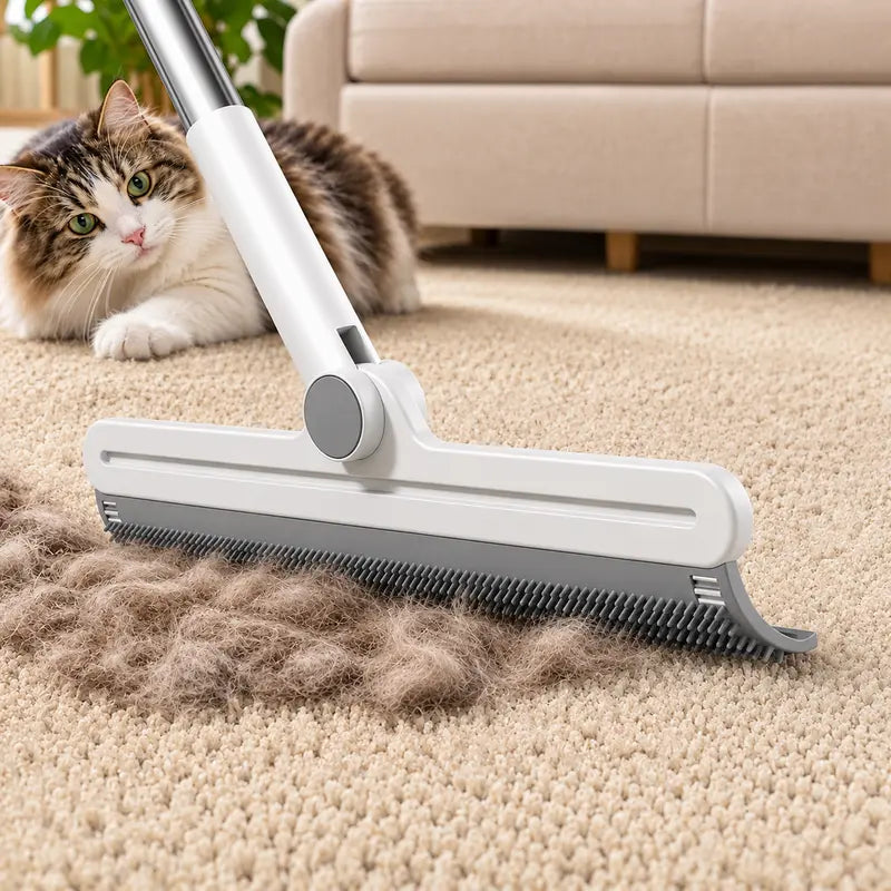 Professional Pet Hair Remover Rake and Scraper with 180° Rotating Design, Reusable Wet/Dry Squeegee, Silicone Scrubber for Carpets, Couches, Hardwood Floors, Bathrooms, and Pet Areas - Lint Roller Alternative for Rugs, Beds, Mats, and Furniture